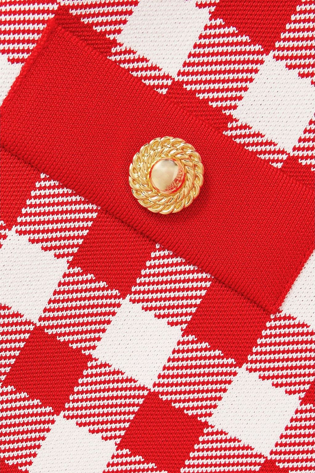 BALMAIN Button-embellished gingham jacquard-knit mini dress