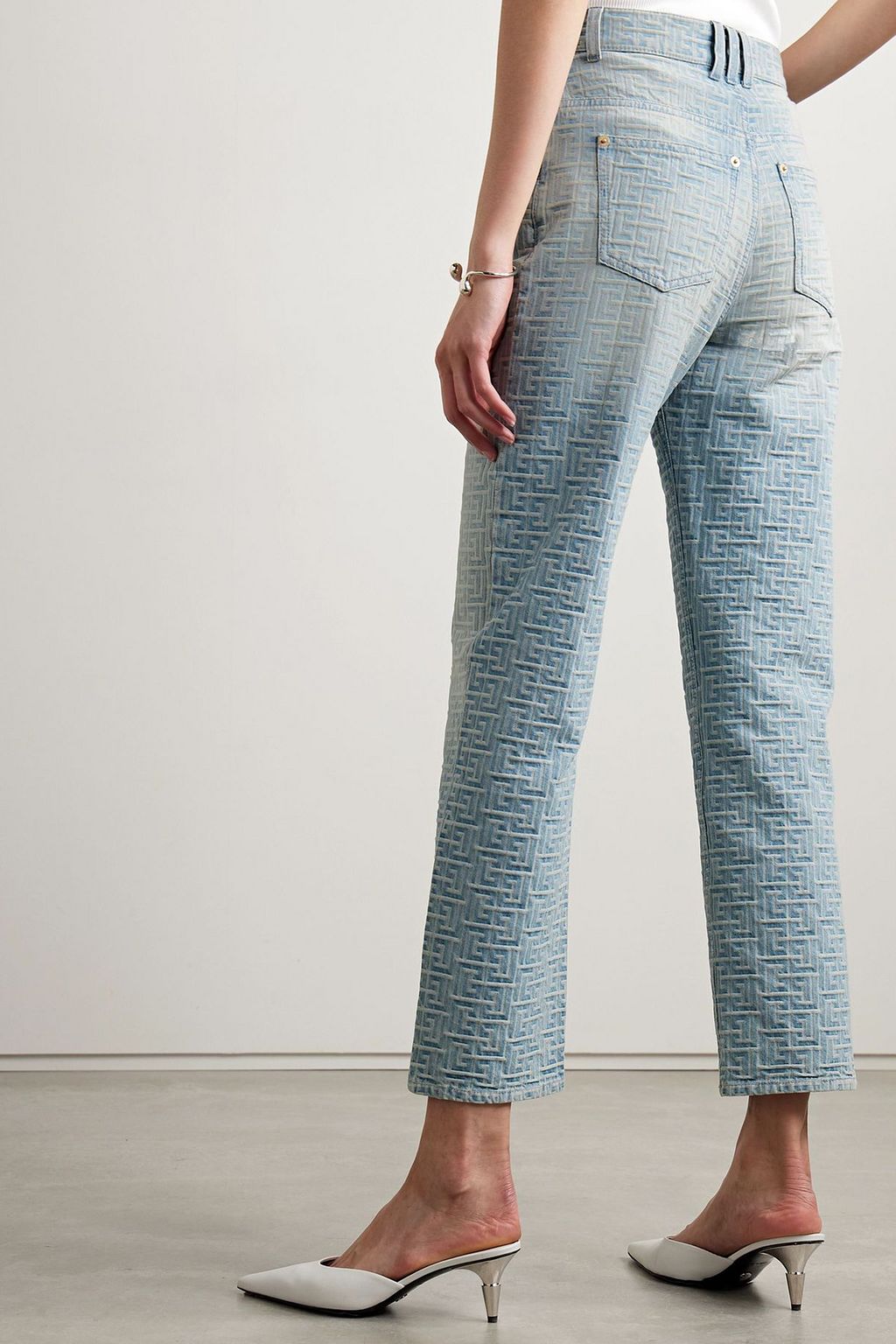 BALMAIN Denim-jacquard high-rise straight-leg jeans