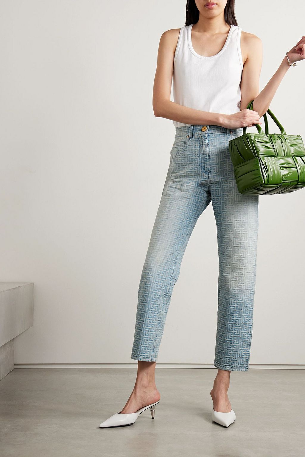 BALMAIN Denim-jacquard high-rise straight-leg jeans