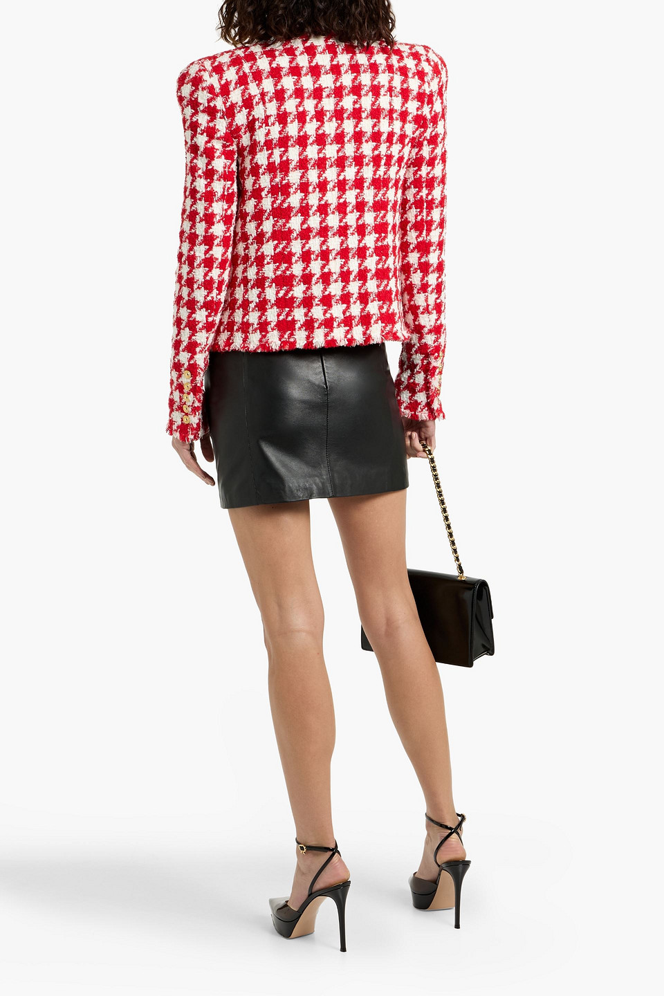 Balmain Houndstooth Tweed Jacket In Red