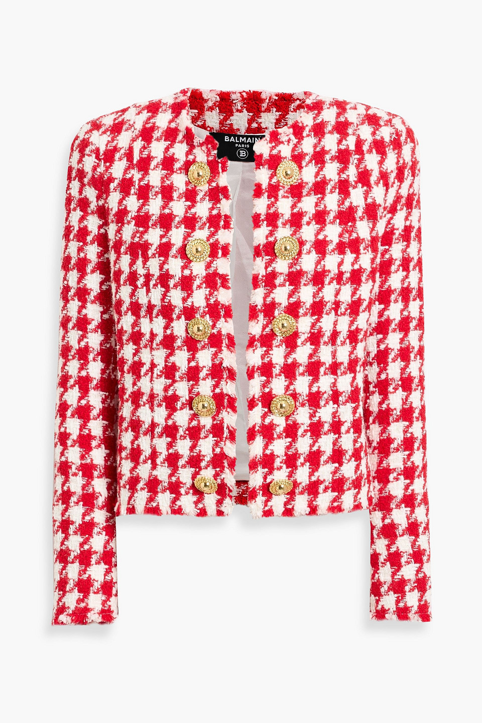 Balmain Houndstooth Tweed Jacket In Red