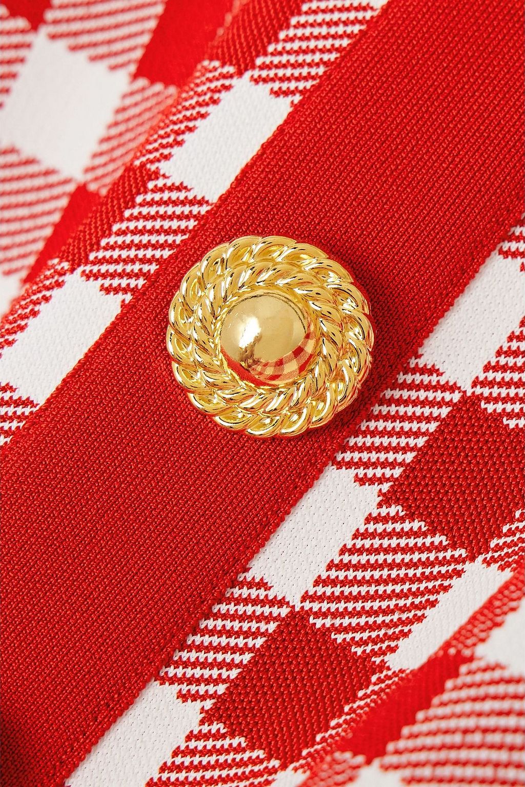 BALMAIN Cropped button-embellished gingham knitted top