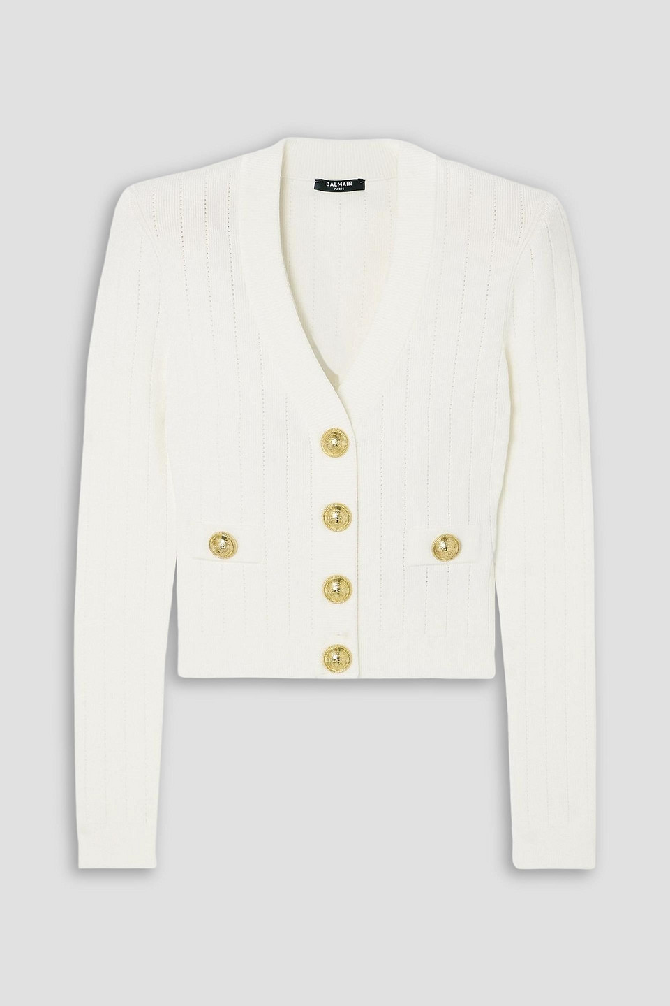 Balmain Ribbed-knit Cardigan In White