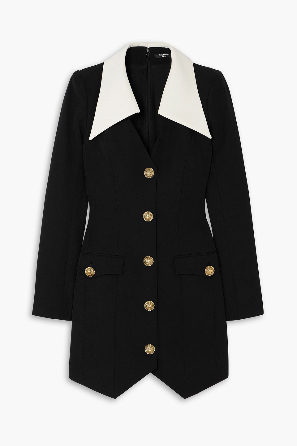 Balmain Embellished Wool Mini Dress In Black