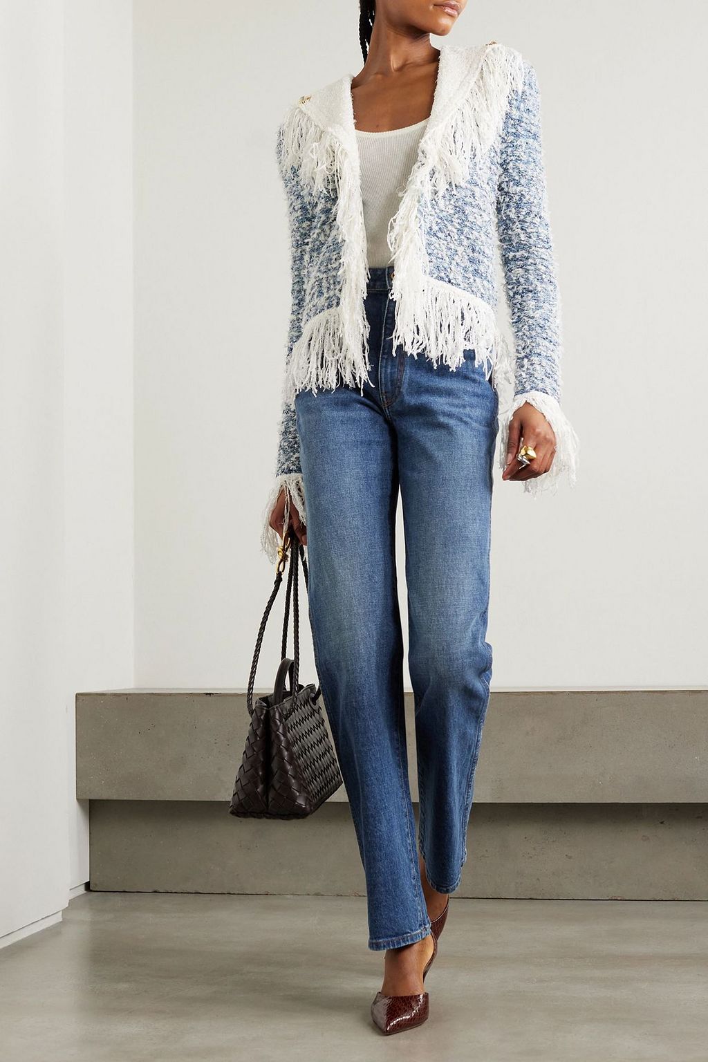 BALMAIN Jacke aus Tweed mit Fransen