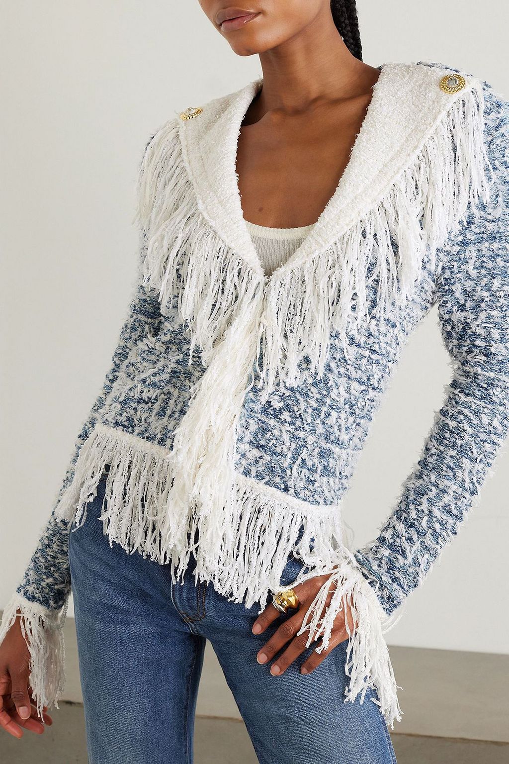 BALMAIN Jacke aus Tweed mit Fransen