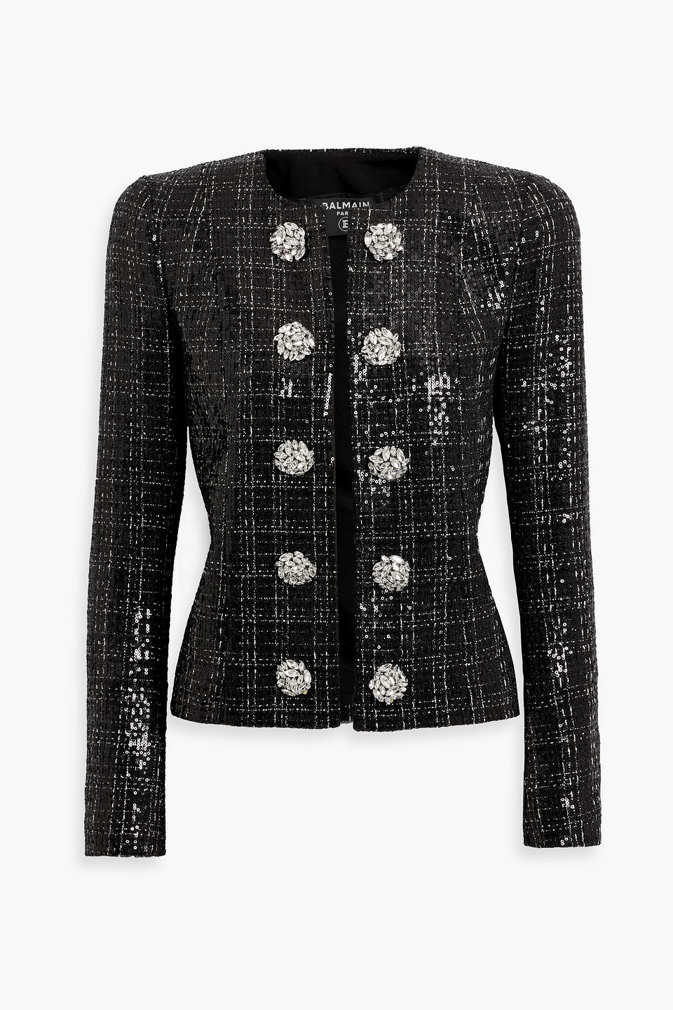 Balmain Sequin-embellished Checked Tweed Jacket In Black