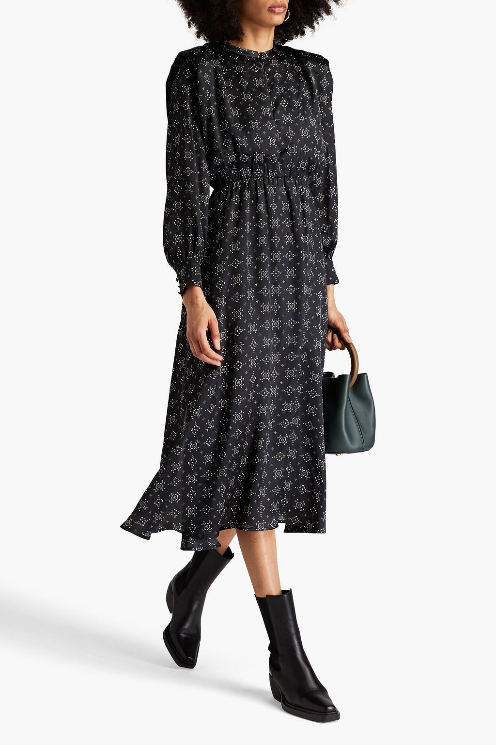 CLAUDIE PIERLOT サテン ミディワンピース プリント入り