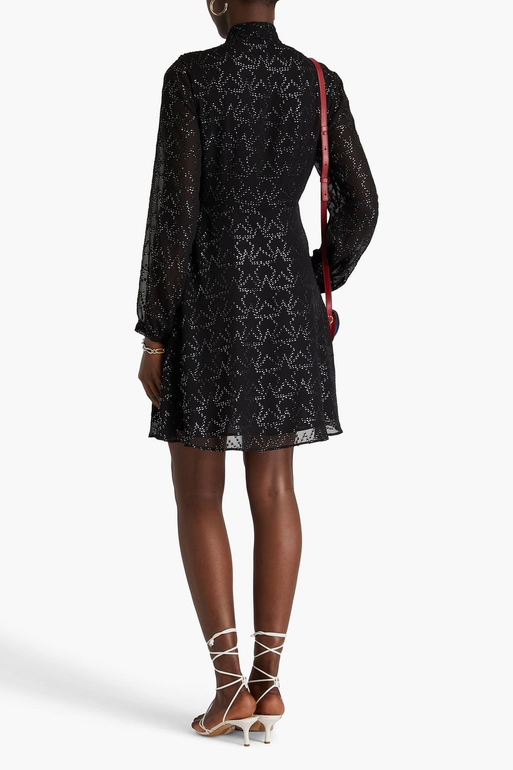 CLAUDIE PIERLOT Pussy-bow metallic fil coupé georgette mini dress