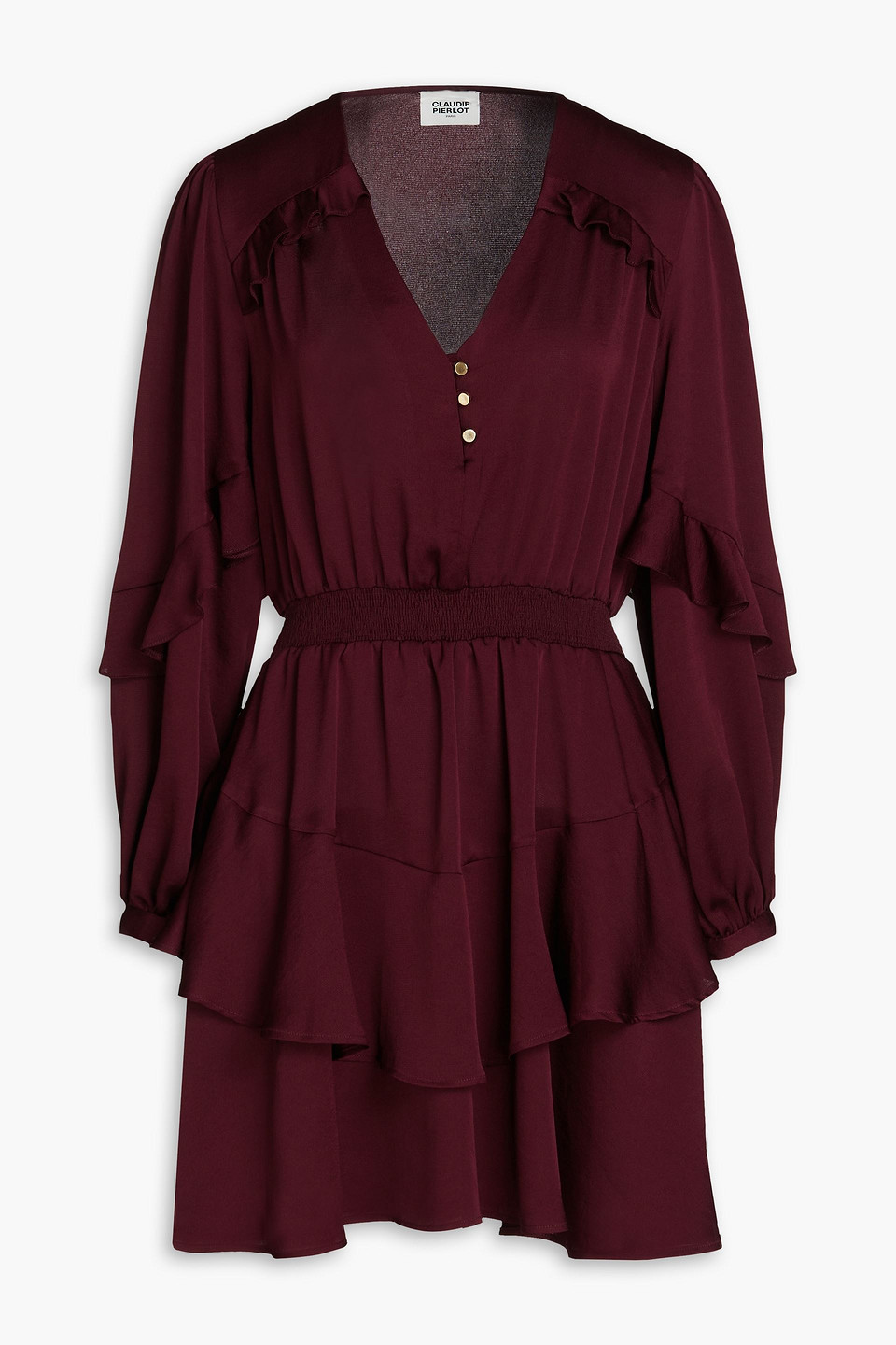 Claudie Pierlot Rollinga Ruffled Crepe De Chine Mini Shirt Dress In Red