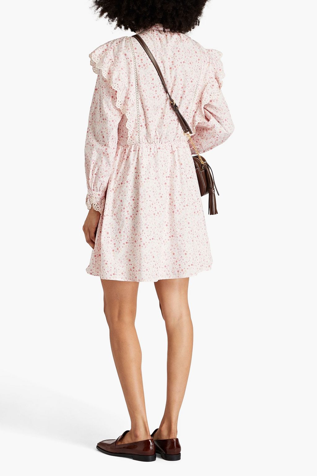 CLAUDIE PIERLOT Ruffle-trimmed floral-print cotton shirt dress