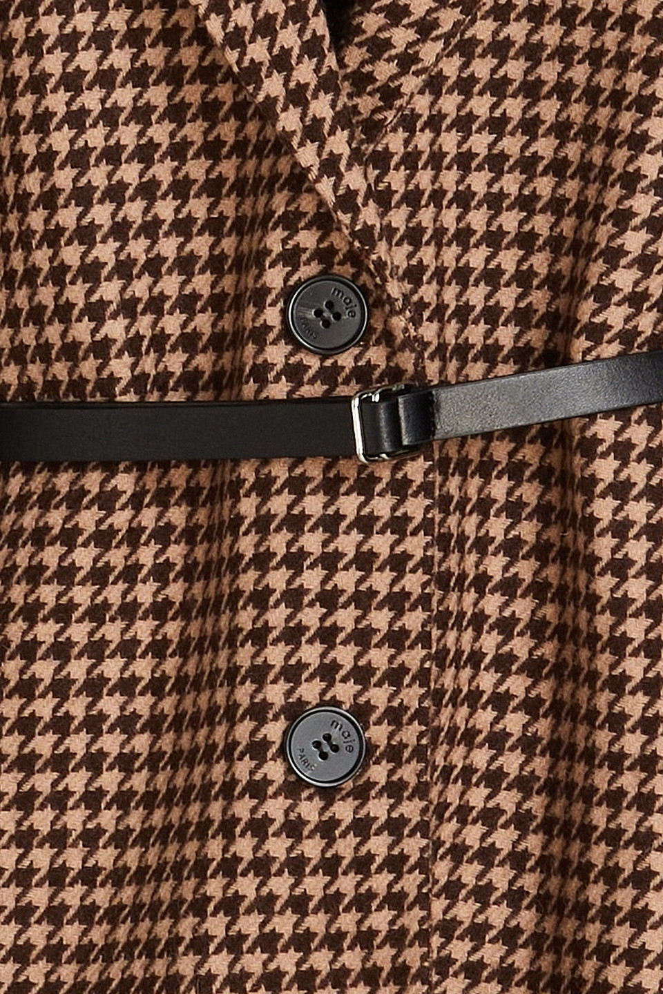 MAJE BELTED HOUNDSTOOTH WOOL-BLEND BLAZER