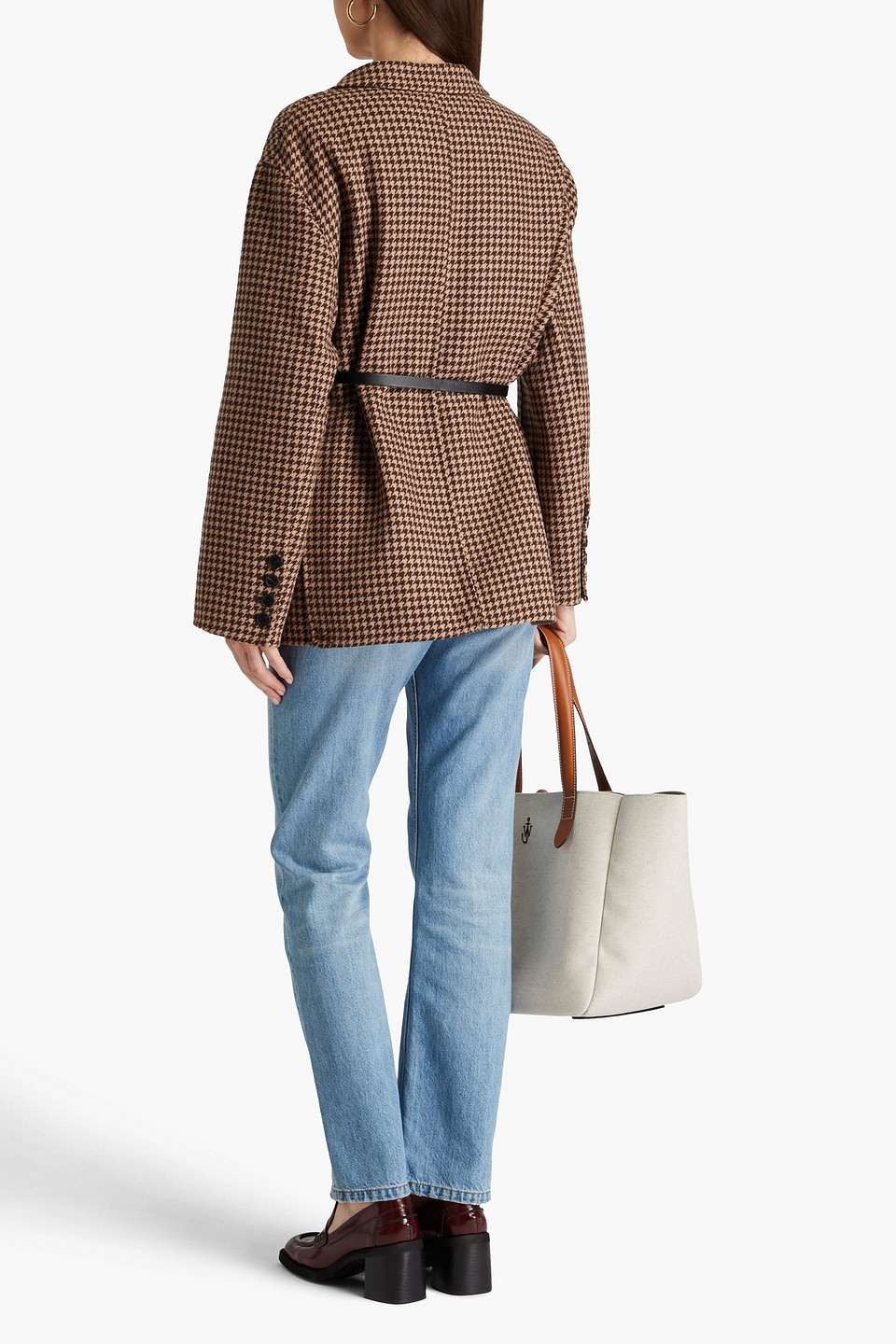 MAJE BELTED HOUNDSTOOTH WOOL-BLEND BLAZER