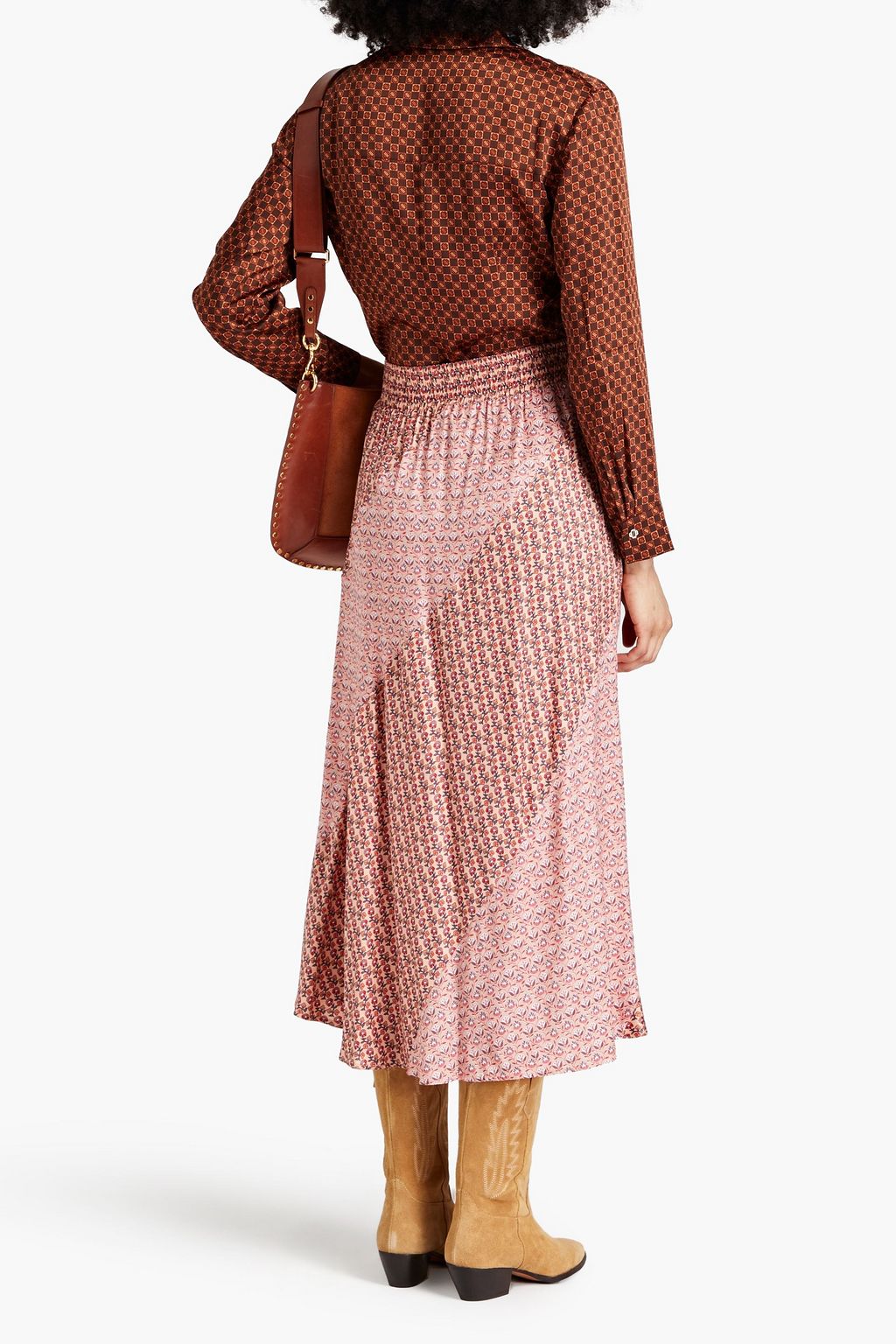 MAJE Patchwork-effect floral-print twill midi skirt