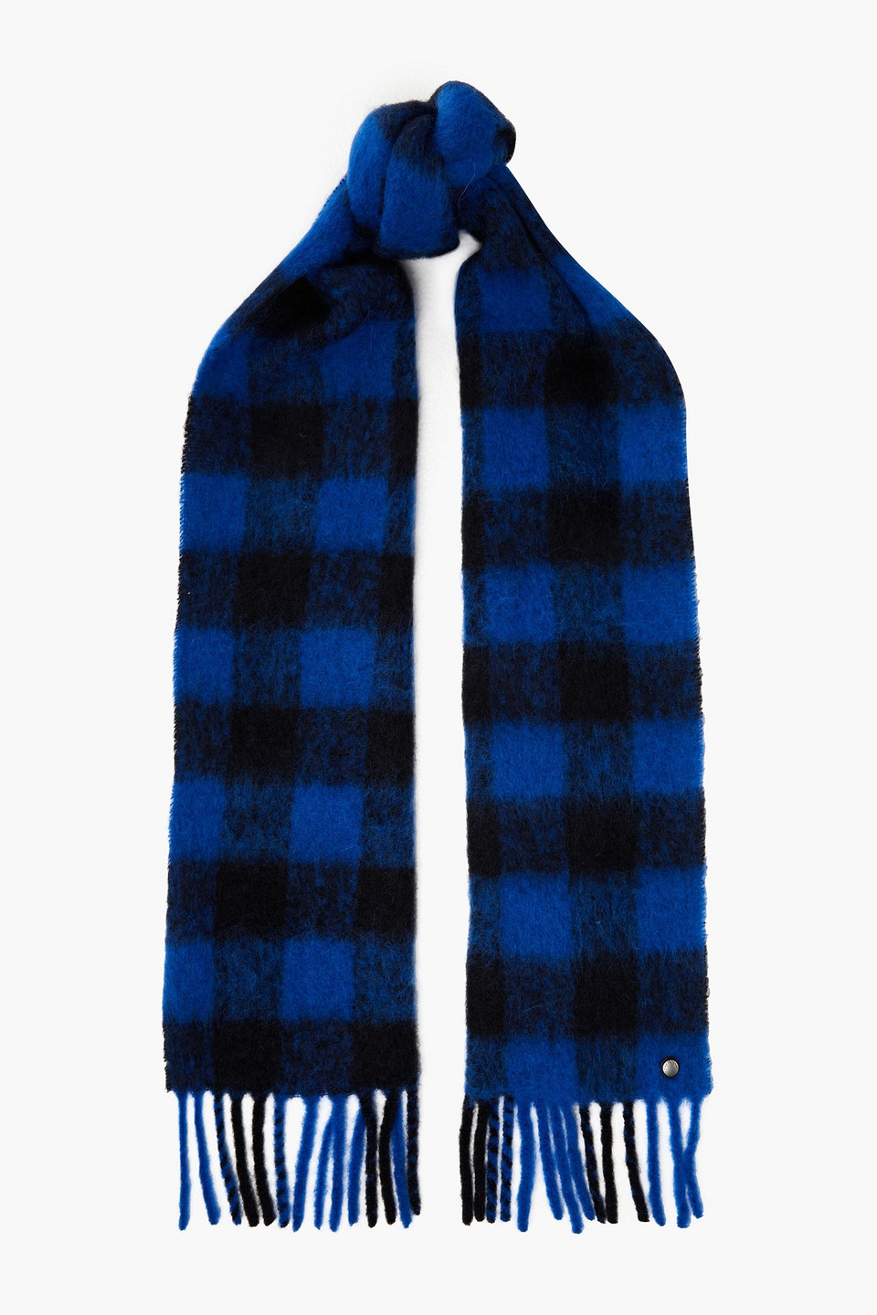 Rag & Bone Fringed Checked Alpaca-blend Scarf In Bright Blue