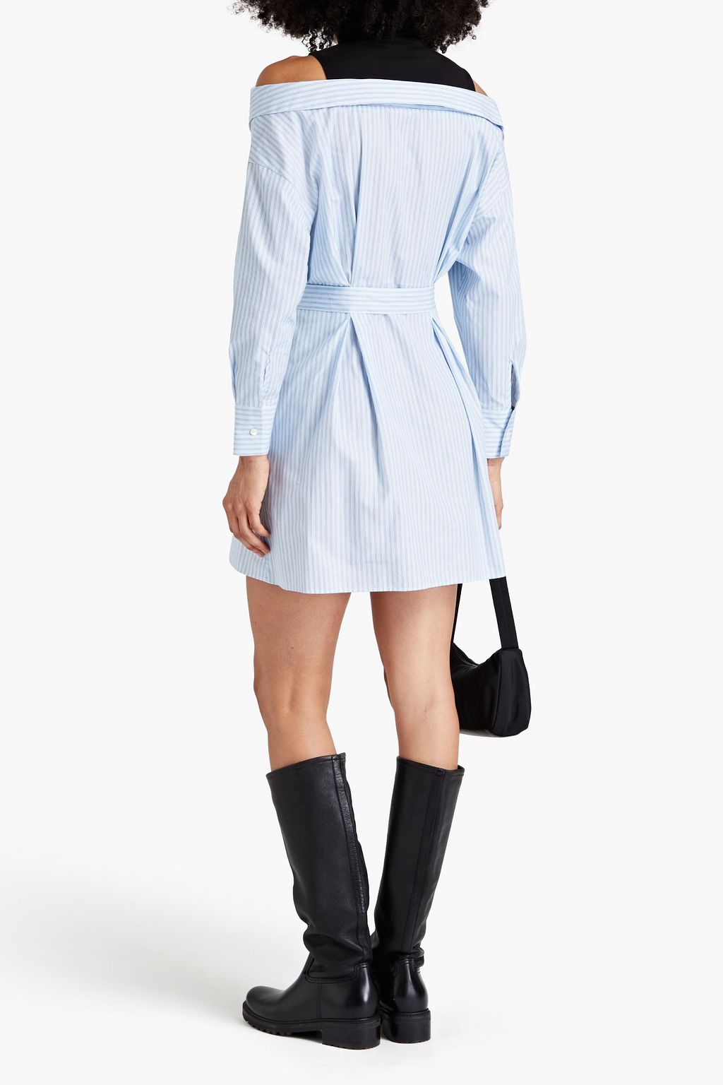 MAJE Jersey-paneled striped cotton-poplin mini dress