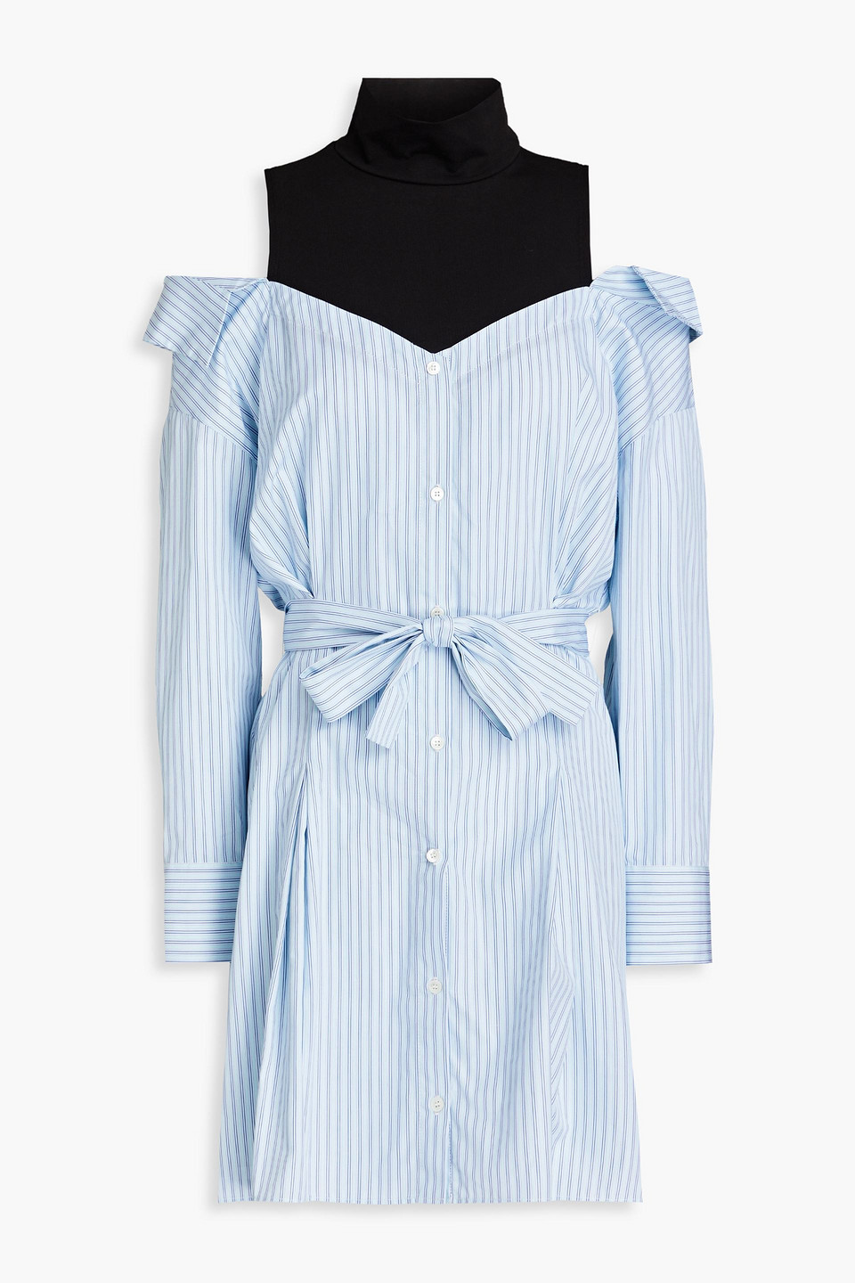 Maje Minikleid Aus Baumwollpopeline Mit Streifen Und Jersey-einsatz In Sky Blue