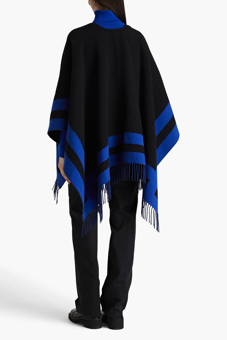 Shop Rag & Bone Highlands Fringed Striped Wool-blend Jacquard Poncho In Hellblau