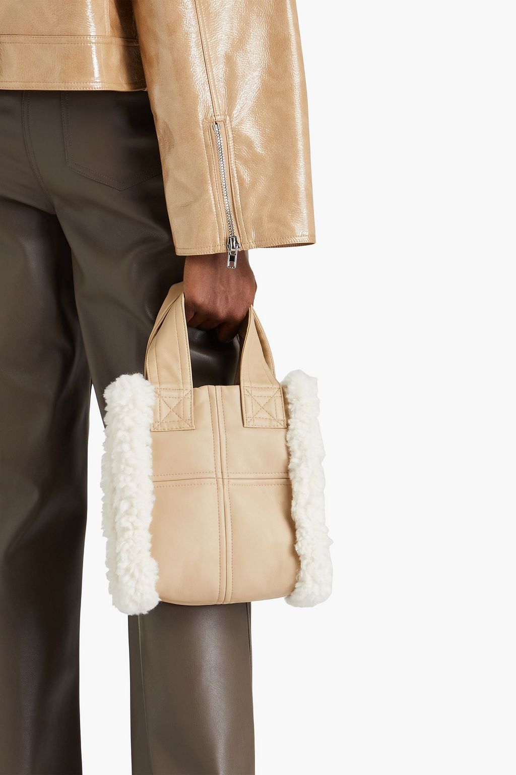 STAND STUDIO Lisetis faux shearling-trimmed faux leather tote