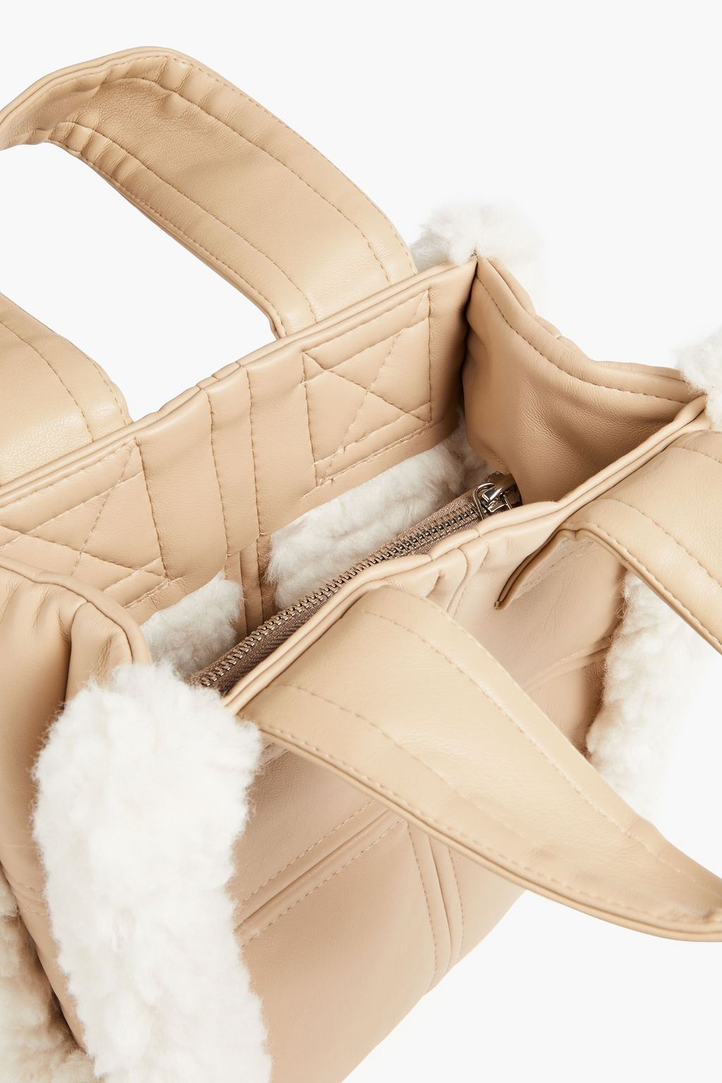 STAND STUDIO Lisetis faux shearling-trimmed faux leather tote
