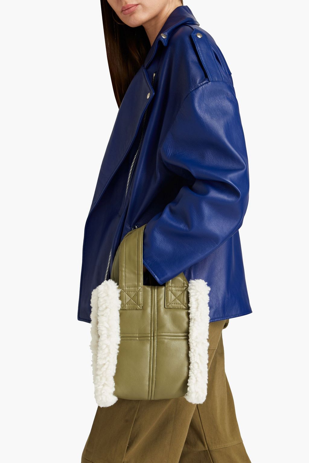 STAND STUDIO Lisetis faux shearling-trimmed faux leather tote