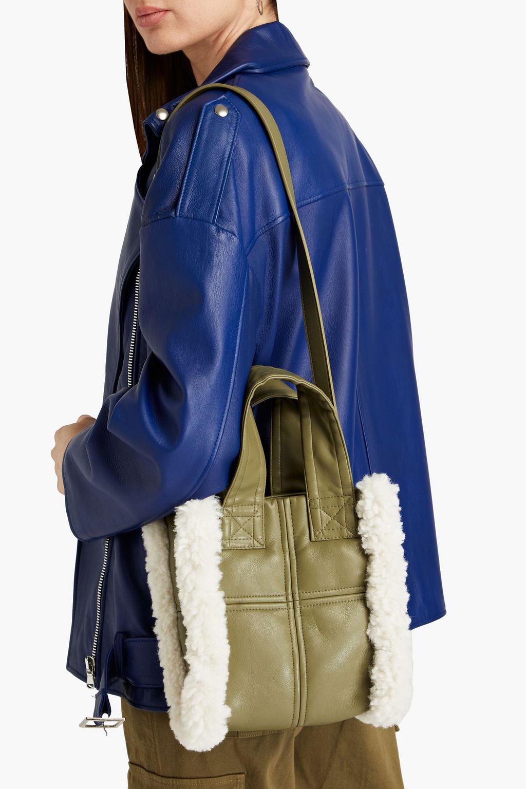 STAND STUDIO Lisetis faux shearling-trimmed faux leather tote