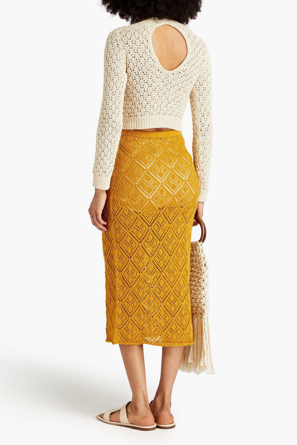 Shop Savannah Morrow Crochet Pima Cotton Midi Skirt In Marigold