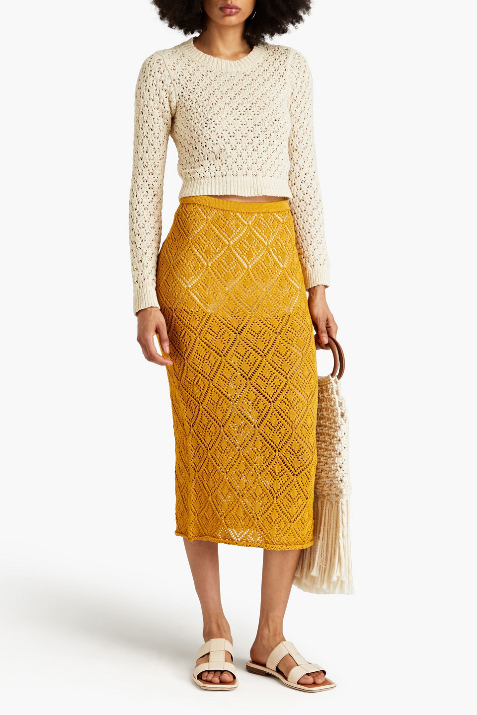 Shop Savannah Morrow Crochet Pima Cotton Midi Skirt In Marigold