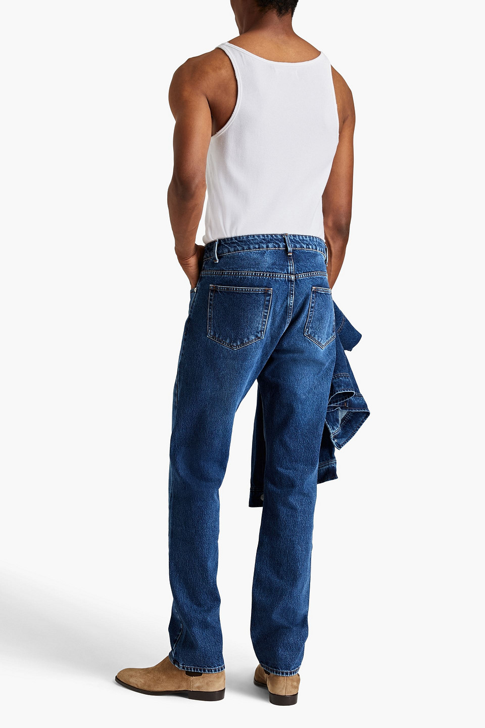 Shop Officine Generale James Faded Denim Jeans In Mid Denim