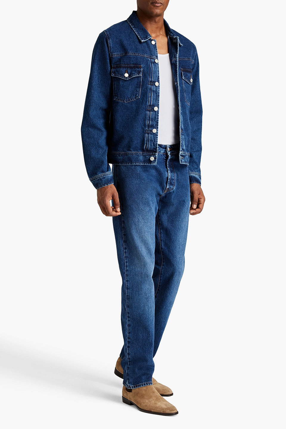 Shop Officine Generale James Faded Denim Jeans In Mid Denim