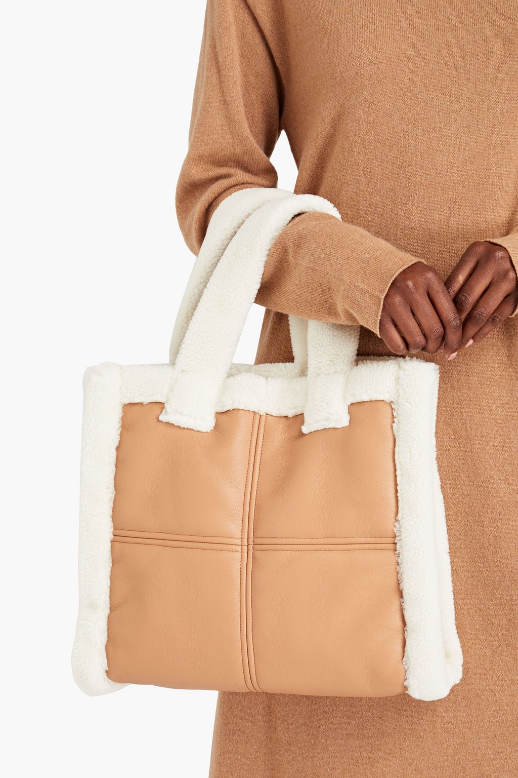 STAND STUDIO Lolita faux shearling-trimmed faux leather tote