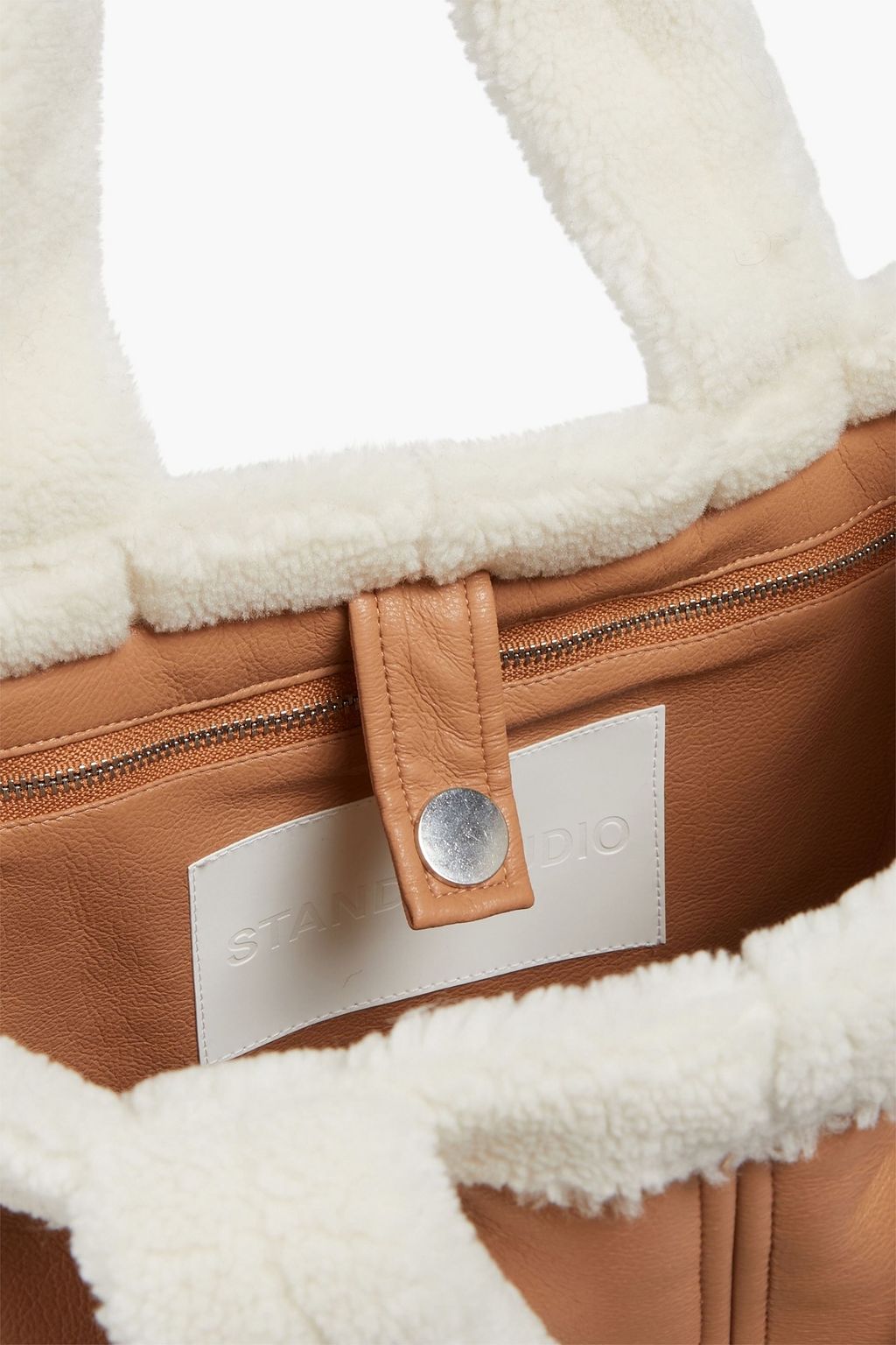 STAND STUDIO Lolita faux shearling-trimmed faux leather tote