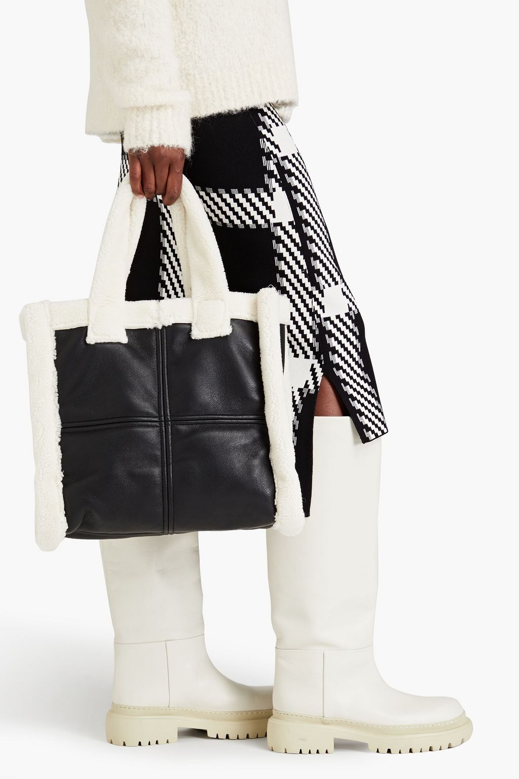 STAND STUDIO Lolita faux shearling-trimmed faux leather tote