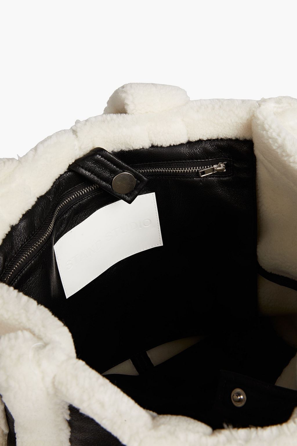 STAND STUDIO Lolita faux shearling-trimmed faux leather tote