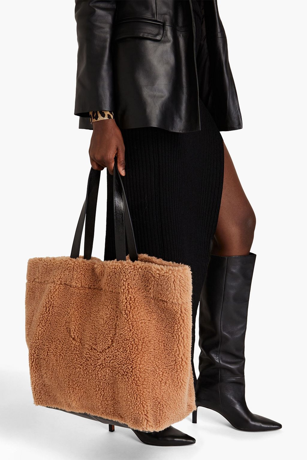 STAND STUDIO Shopping faux shearling tote
