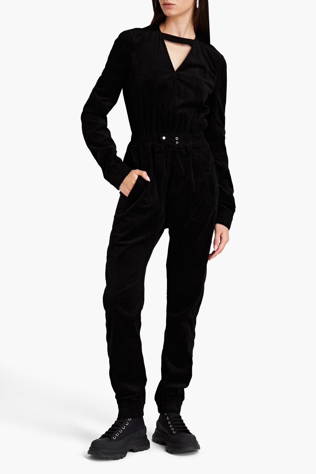 DRKSHDW BY RICK OWENS جمبسوت من قطن مخمل مضلّع مزين بفتحات