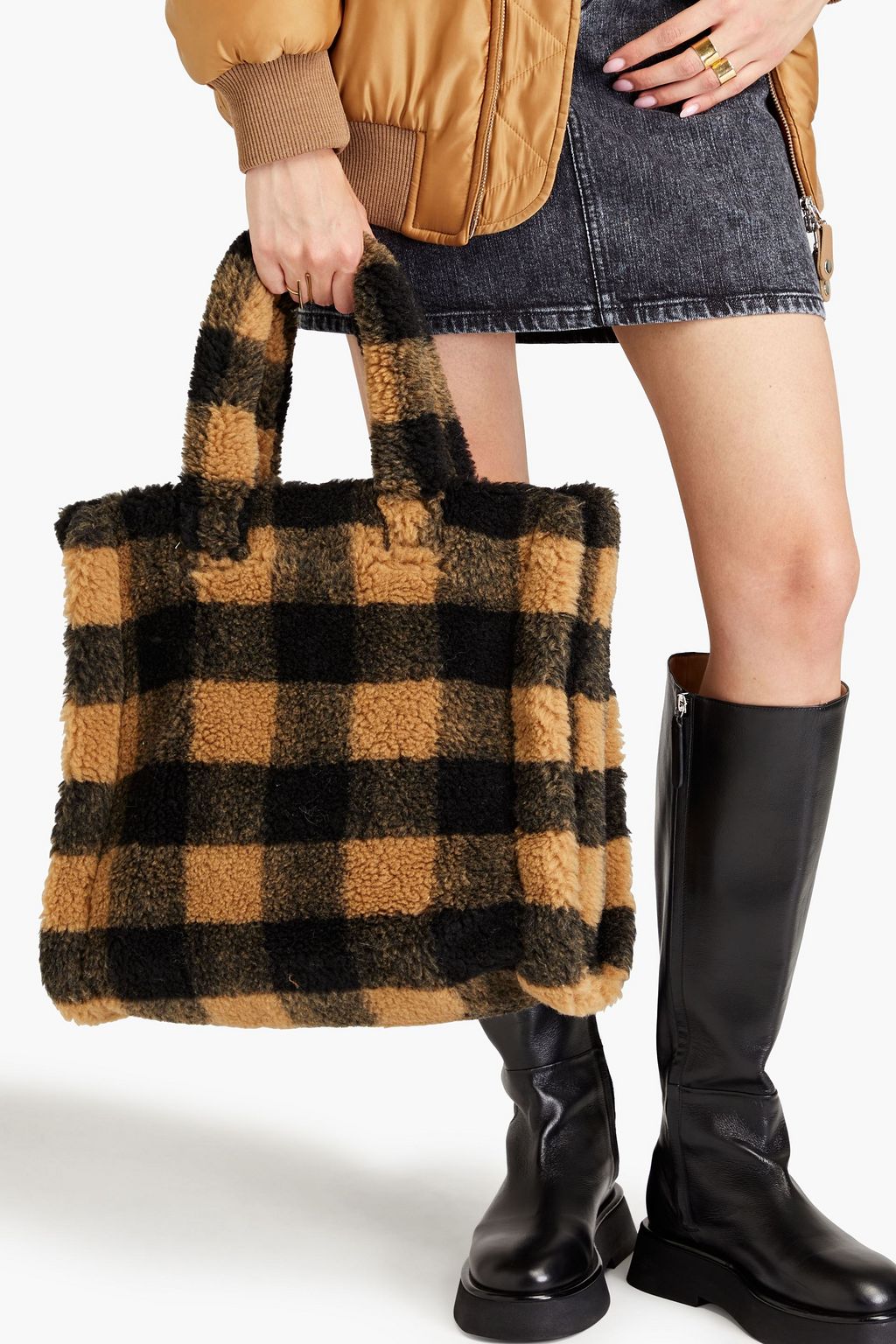 STAND STUDIO Lolita checked faux fur tote