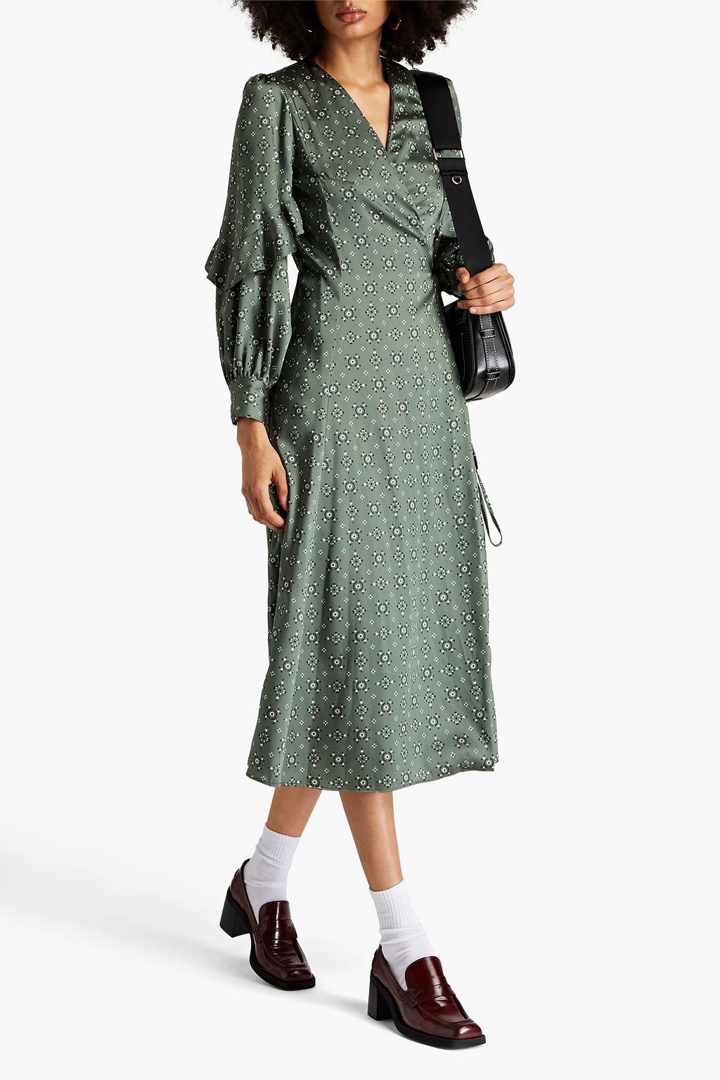 CLAUDIE PIERLOT Riad Mini-Wickelkleid aus glänzendem Twill mit Rüschen