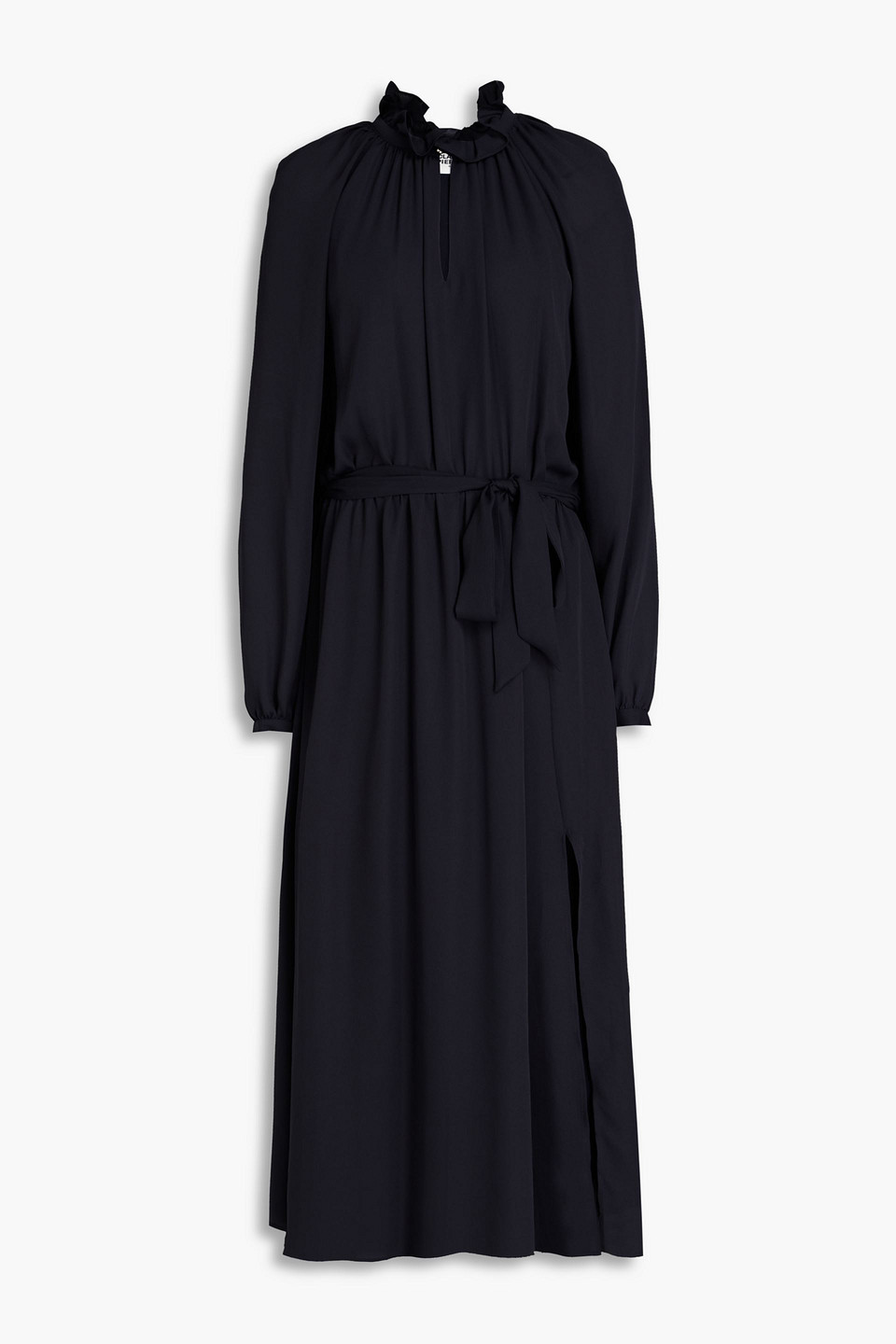 Claudie Pierlot Belted Ruffled Crepe Midi Dress In Blue