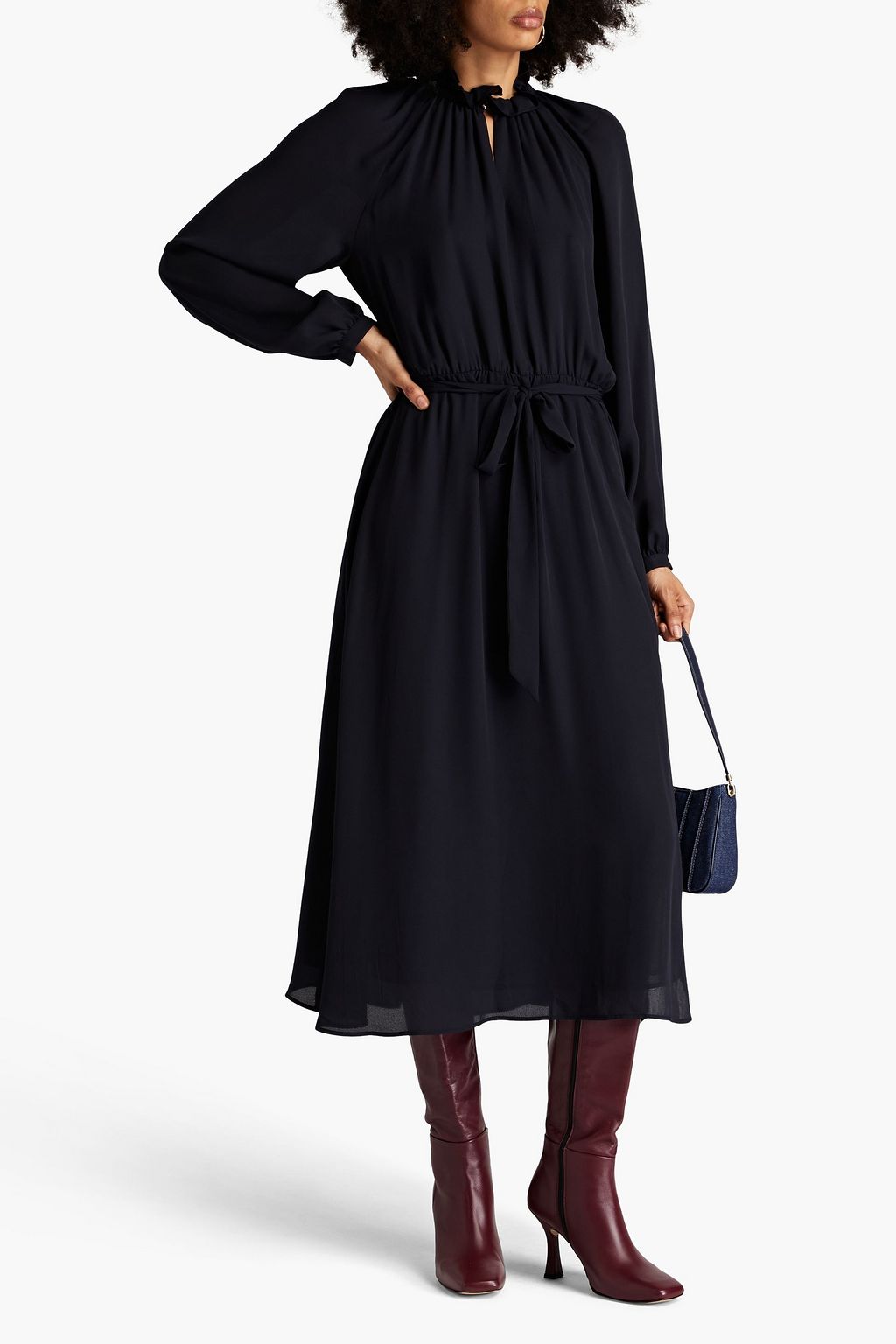 CLAUDIE PIERLOT Midikleid aus Crêpe mit Rüschen und Gürtel