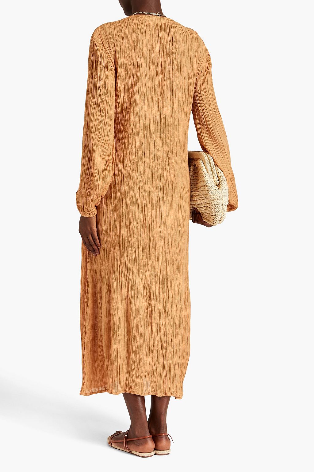 SAVANNAH MORROW Crinkled bamboo and silk-blend midi shirt dress