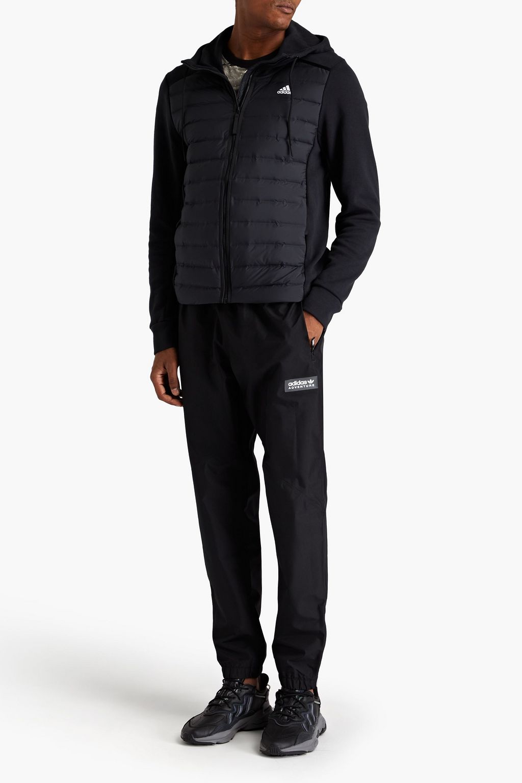 ADIDAS Quilted printed shell hooded down track jacket