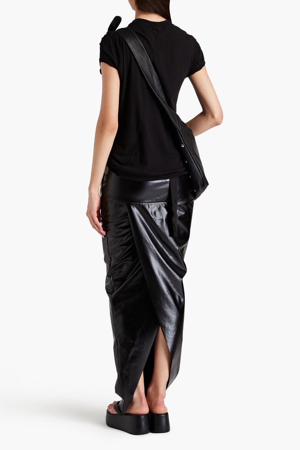 DRKSHDW BY RICK OWENS Coated French cotton-blend terry maxi pencil skirt