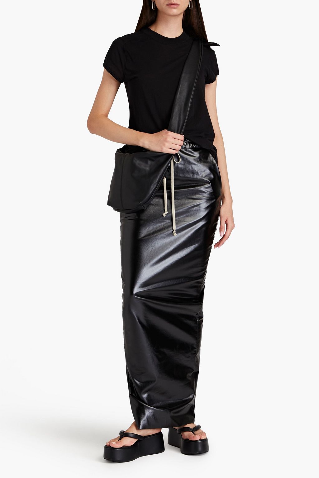 DRKSHDW BY RICK OWENS Coated French cotton-blend terry maxi pencil skirt