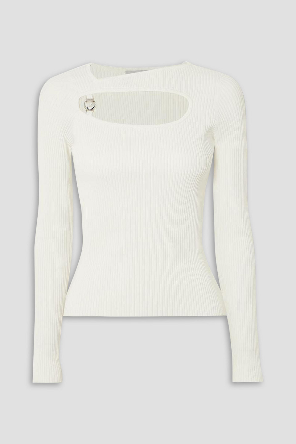 Coperni Embellished Cutout Ribbed-knit Top In White