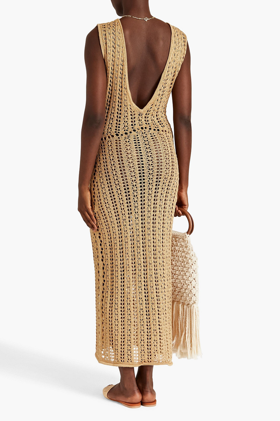 Shop Savannah Morrow Tallara Pointelle-knit Pima Cotton Midi Dress In Sand