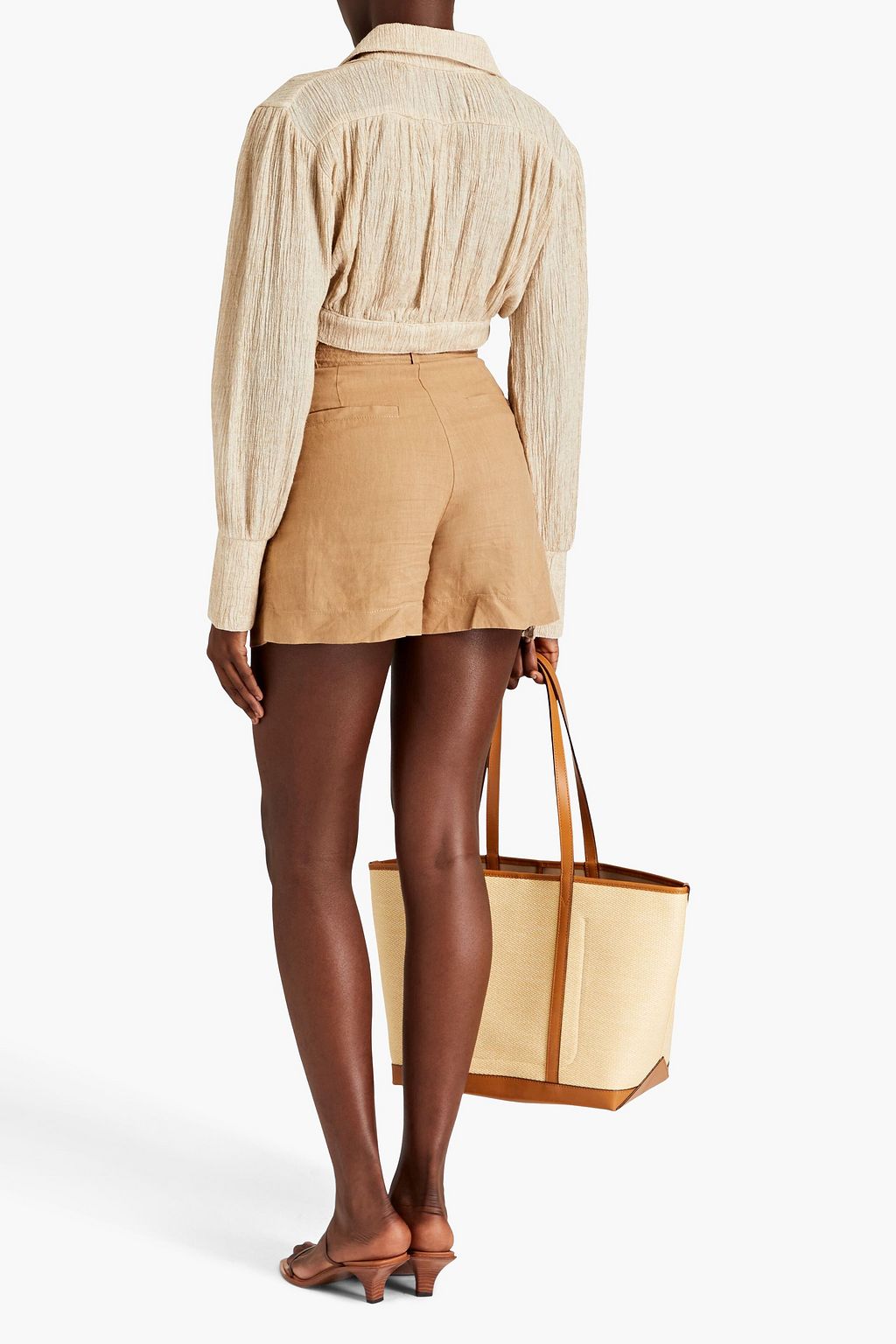 SAVANNAH MORROW Claudia cropped crinkled bamboo and silk-blend blouse