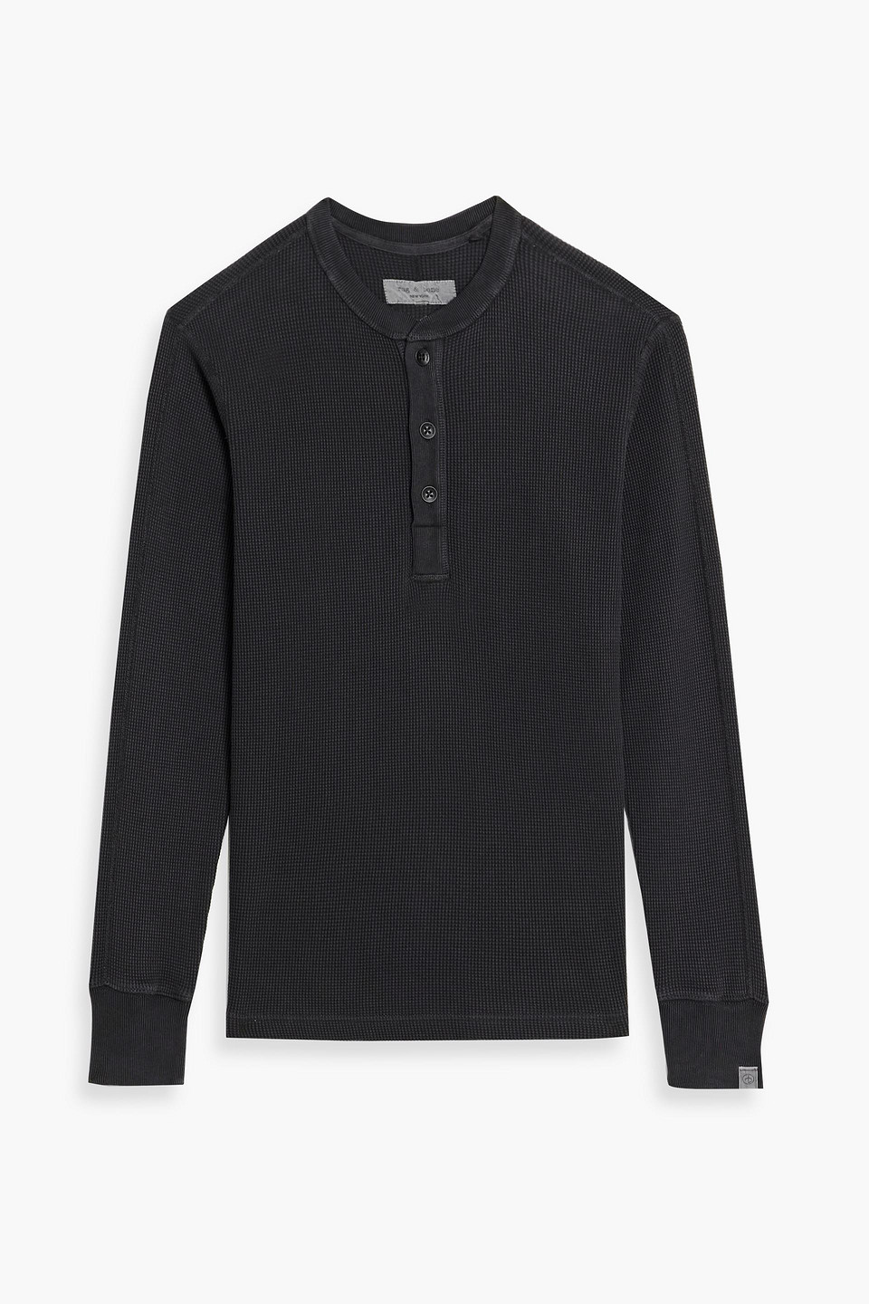 Rag & Bone Cotton Waffle-knit Henley T-shirt In Black