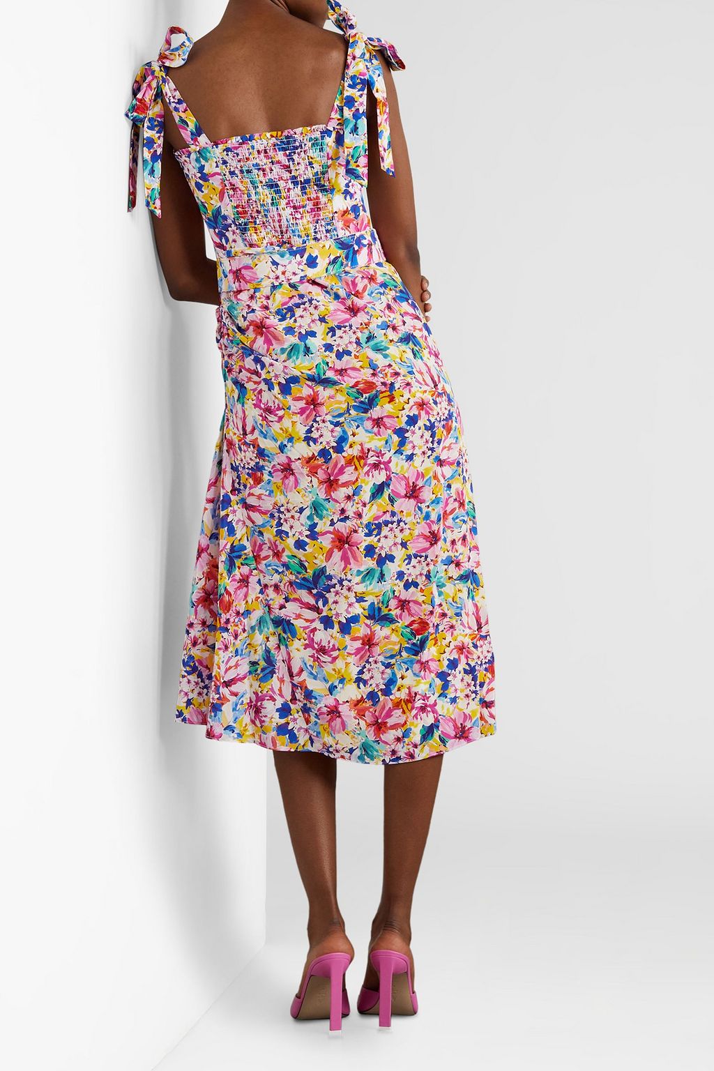 REBECCA VALLANCE Miami Squeeze belted floral-print silk crepe de chine midi dress
