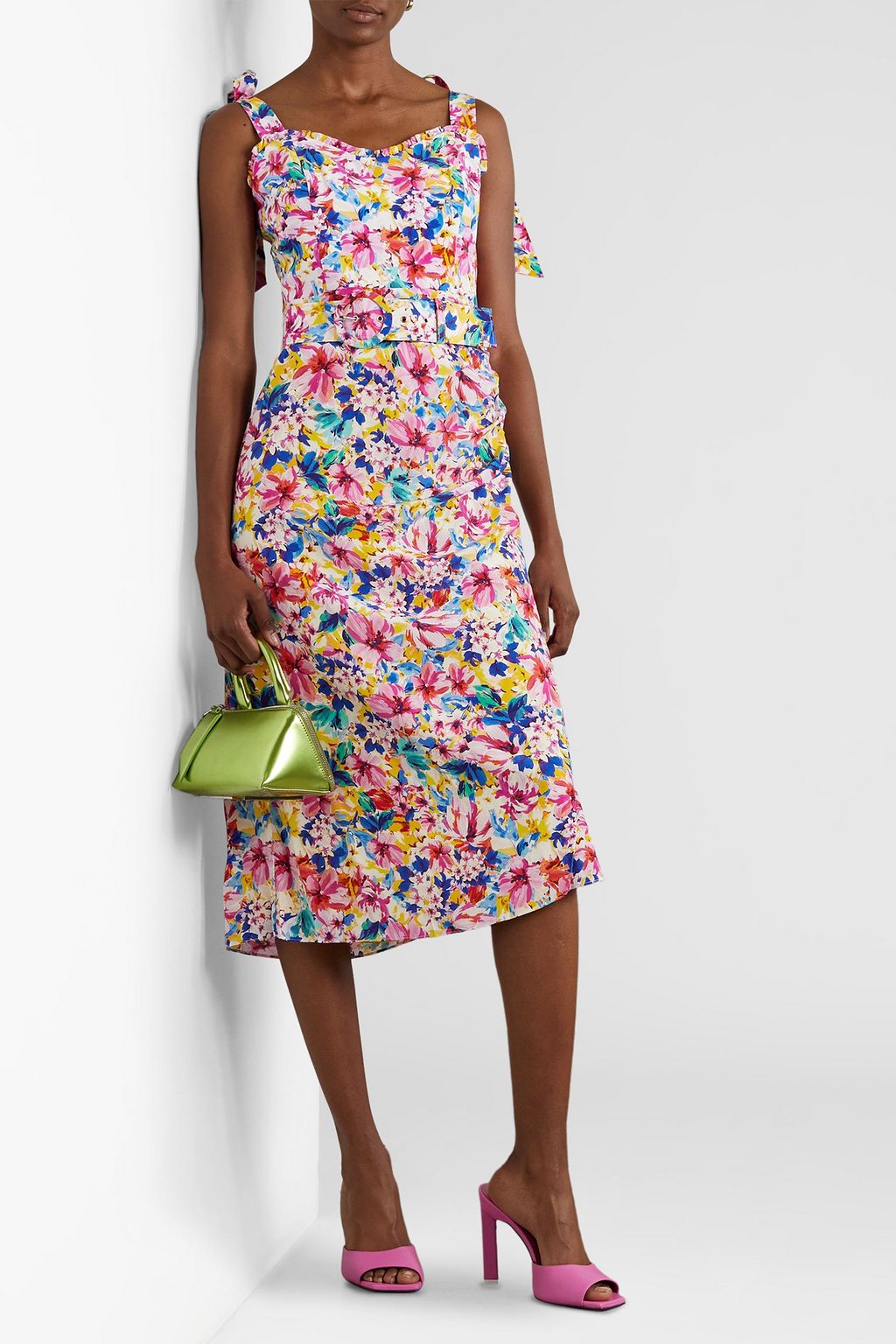 REBECCA VALLANCE Miami Squeeze belted floral-print silk crepe de chine midi dress